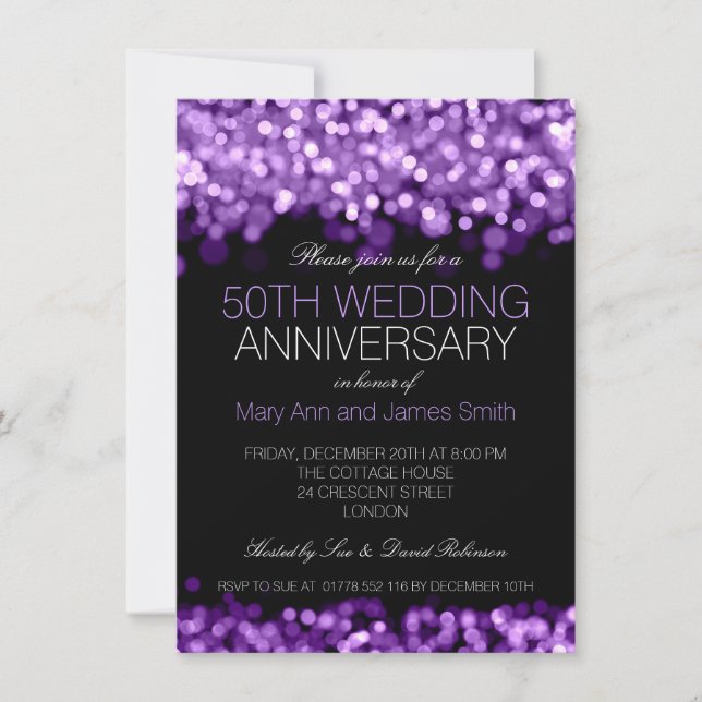 50th Wedding Anniversary Purple Lights Invitation (Front)