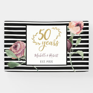 50th Wedding Anniversary Red Rose Gold Glitter 50 Banner