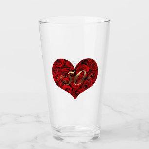 50th Wedding Anniversary Red Roses Heart Elegant Glass