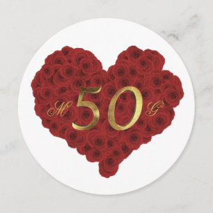 50th Wedding Anniversary Red Roses Heart Elegant Invitation