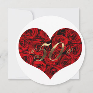 50th Wedding Anniversary Red Roses Heart Elegant Invitation