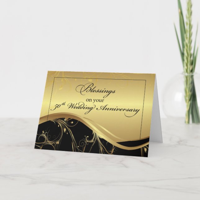 50th Wedding Anniversary Religious Black and Gold Card (Front)