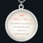 50th Wedding Anniversary, Religious Lord Bless Silver Plated Necklace<br><div class="desc">Wish a couple congratulations on their 50th or golden wedding anniversary. Scripture blessing of "The Lord bless and keep you" will be a treasure and a beautiful reminder of their enduring Christian love. Customise with their name and date. See many coordinating gift items by doing a Zazzle search in quotes...</div>