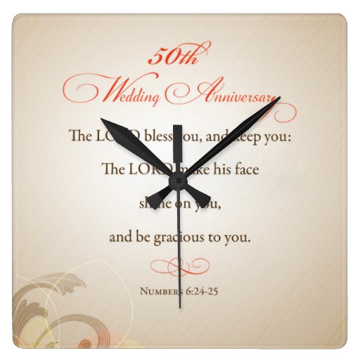 Image of 50th Wedding Anniversary, Religious Lord Bless Square Wall Clock