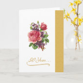 50th Wedding Anniversary Romantic Pink Roses Card (Yellow Flower)