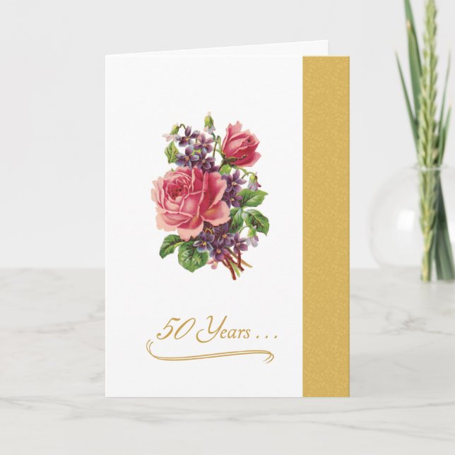 50th Wedding Anniversary Romantic Pink Roses Card (Front)