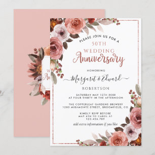 50th Wedding Anniversary Rose Gold Blush Floral Invitation