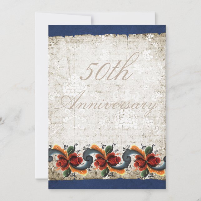 50th Wedding Anniversary Rosemaling Custom Invitation (Front)