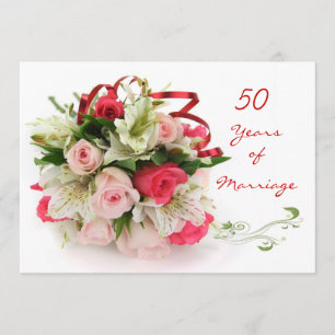 50th Wedding Anniversary.  Roses and lilies Invitation