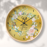 50th Wedding Anniversary Roses Floral Gold Foil Clock<br><div class="desc">Featuring a delicate watercolor floral garland on a gold foil background,  this chic botanical 50th wedding anniversary clock can be personalised with your special golden anniversary details set in elegant typography. Designed by Thisisnotme©</div>
