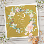 50th Wedding Anniversary Roses Floral Golden  Napkin<br><div class="desc">Featuring a delicate watercolour floral greenery garland,  this chic botanical 50th wedding anniversary napkin can be personalised with your special anniversary information in elegant text on a gold background. Designed by Thisisnotme©</div>