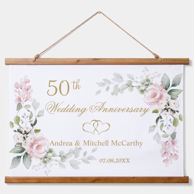 50th Wedding Anniversary Roses Hearts Tapestry (Front)