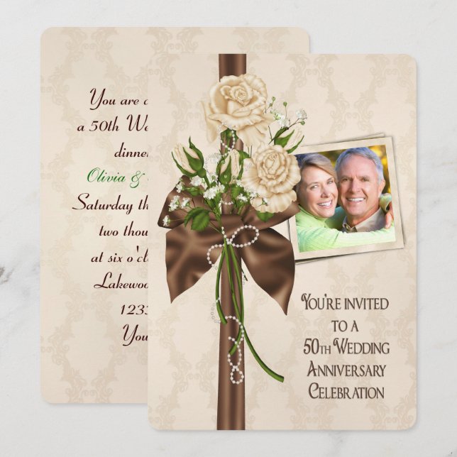 50th Wedding Anniversary Roses Invitation (Front/Back)