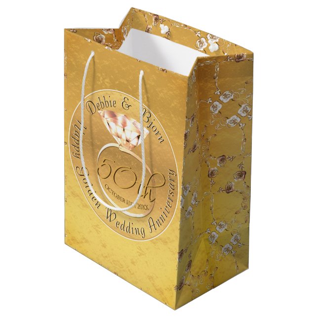50th Wedding Anniversary Roses Pill Medium Gift Bag (Back Angled)