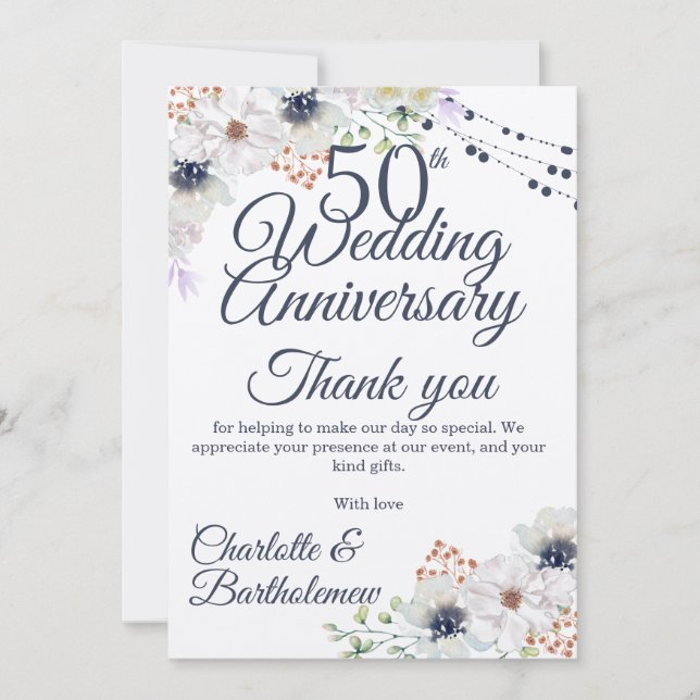 50th Wedding Anniversary Rustic Floral Kraft Thank You Card (Front)