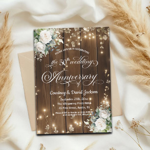 50th Wedding Anniversary Rustic String Lights  Invitation