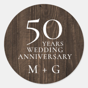 50th Wedding Anniversary Rustic Wood Classic Round Sticker