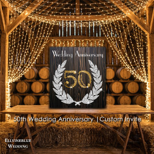 50th Wedding Anniversary Rustic Wood & Gold Invitation