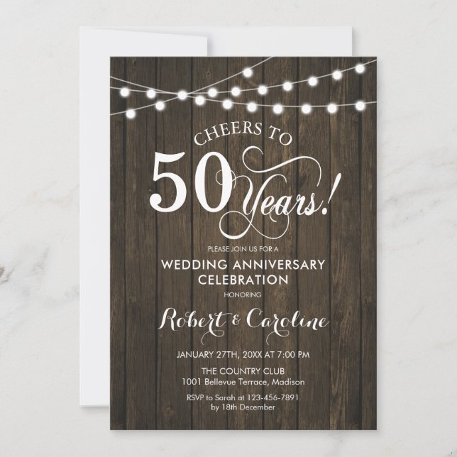 50th Wedding Anniversary - Rustic Wood Invitation (Front)