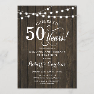 50th Wedding Anniversary - Rustic Wood Invitation