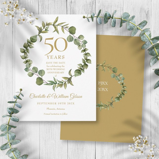 50th Wedding Anniversary Save the Date Garland Postcard (50th Wedding Anniversary Save the Date Garland Postcard)