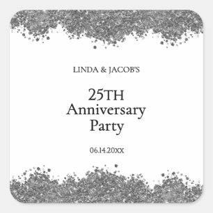 50th Wedding Anniversary Silver Faux Glitter  Square Sticker