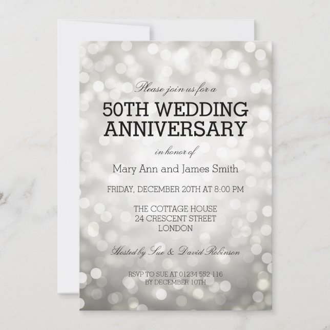 50th Wedding Anniversary Silver Glitter Lights Invitation (Front)