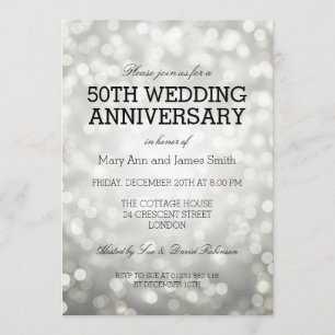 50th Wedding Anniversary Silver Glitter Lights Invitation
