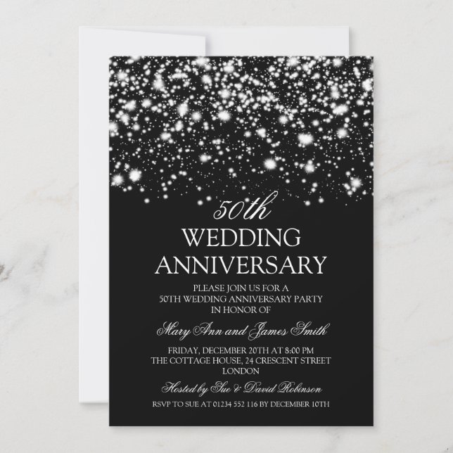 50th Wedding Anniversary Silver Midnight Glam Invitation (Front)