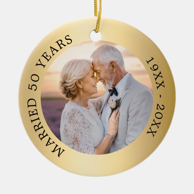 50th wedding anniversary silver photo ceramic tree decoration (Front)