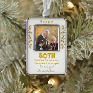 50th Wedding Anniversary Silver Plated Framed Ornament