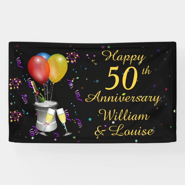 50th Wedding Anniversary Sparking Wine Celebration Banner (Horizontal)
