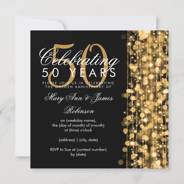 50th Wedding Anniversary Sparkling Glam Gold Invitation (Front)