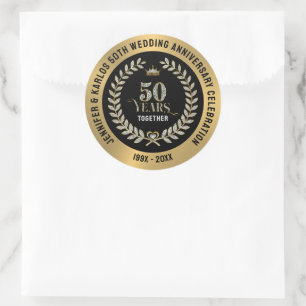 50th wedding Anniversary Sparkling Laurel Wreath Classic Round Sticker
