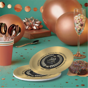 50th wedding Anniversary Sparkling Laurel Wreath Paper Plate