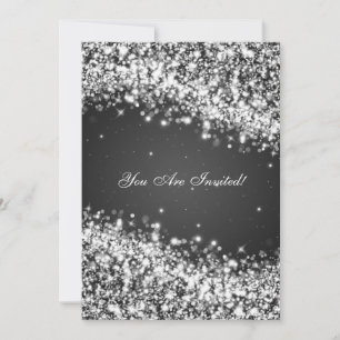 50th Wedding Anniversary Sparkling Wave Black Invitation