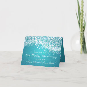 50th Wedding Anniversary Sparkling Wave Blue Invitation