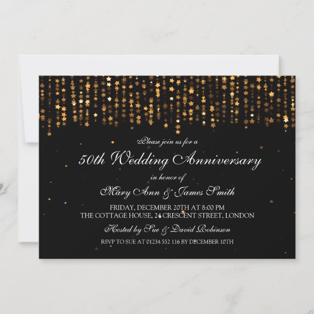 50th Wedding Anniversary Star Confetti Gold Invitation (Front)