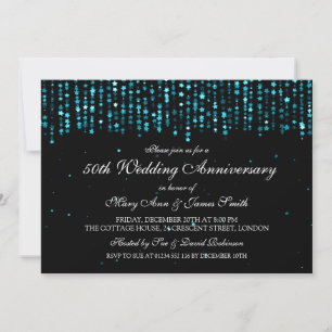 50th Wedding Anniversary Star Confetti Turquoise Invitation