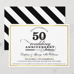 50TH WEDDING ANNIVERSARY stylish gold black invite