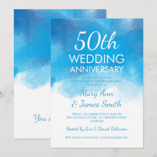 50th Wedding Anniversary Summer Blue Watercolor Invitation