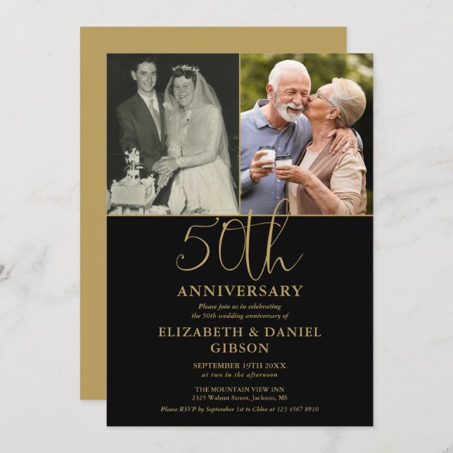 50th Wedding Anniversary Then And Now 2 Photo Invitation (Front/Back)