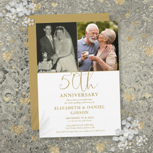 50th Wedding Anniversary Then And Now 2 Photo Invitation