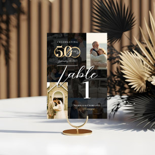 50th Wedding Anniversary Then & Now Photo Collage Table Number
