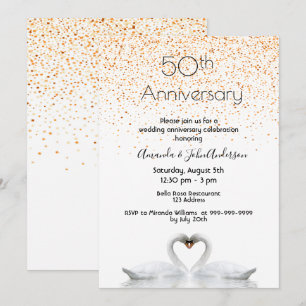 50th wedding anniversary two swans in love white invitation