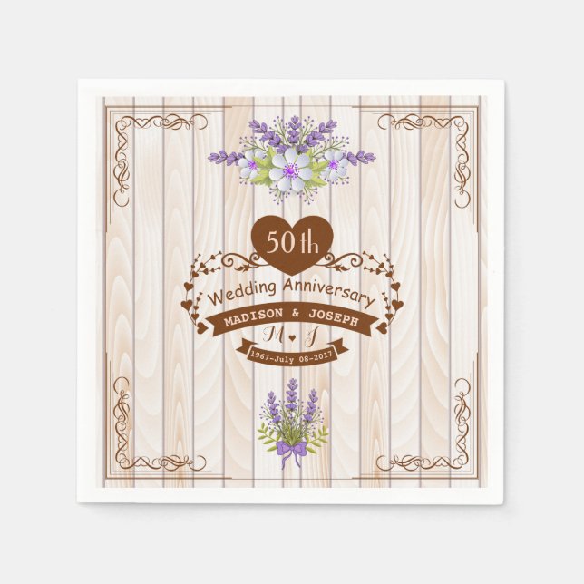 50th Wedding Anniversary Vintage Paper Napkins (Front)