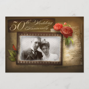 50th wedding anniversary vintage photo invitations