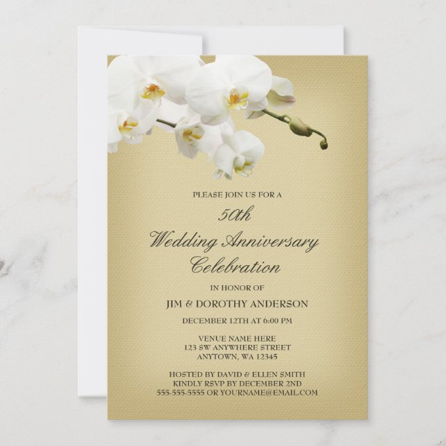 50th Wedding Anniversary Vintage White Orchid Invitation (Front)