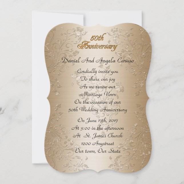 50th Wedding anniversary vow renewal gold satin Invitation (Front)