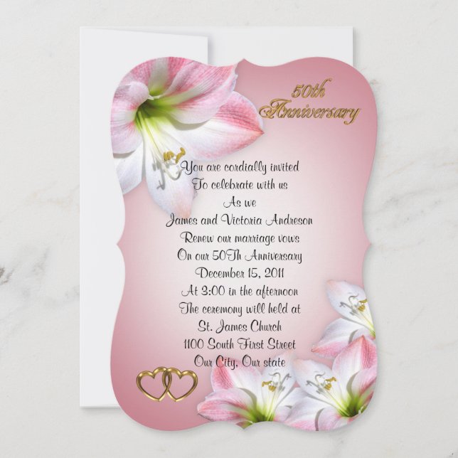50th Wedding anniversary vow renewal pink amarylis Invitation (Front)